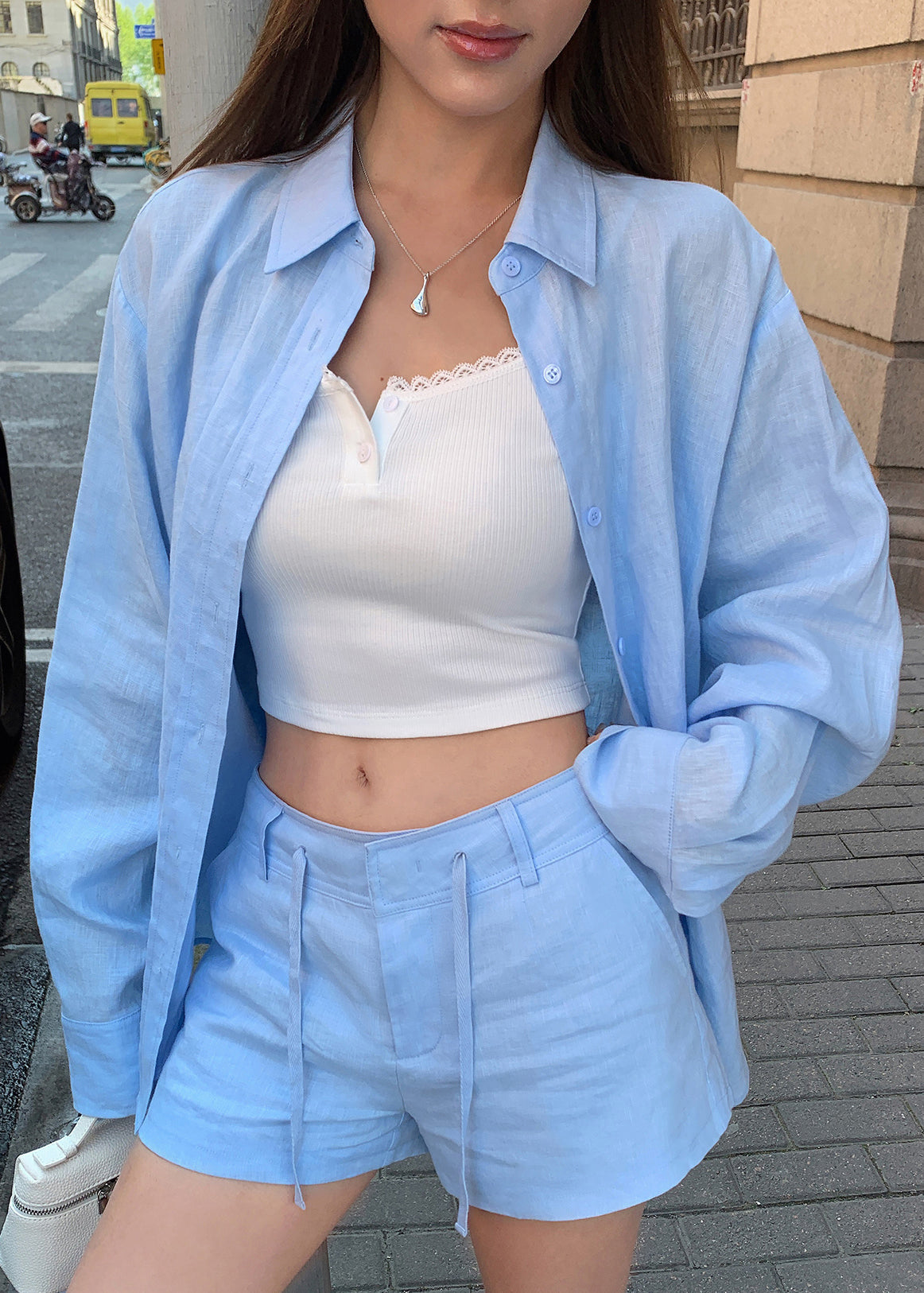 Shorts And White Shirts New Pan Peter Linen Collar Summer Outfit