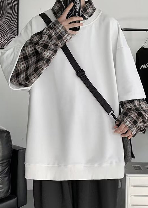 False Pieces Two New Plaid Cotton Patchwork Mens White