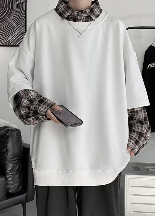 False Pieces Two New Plaid Cotton Patchwork Mens White