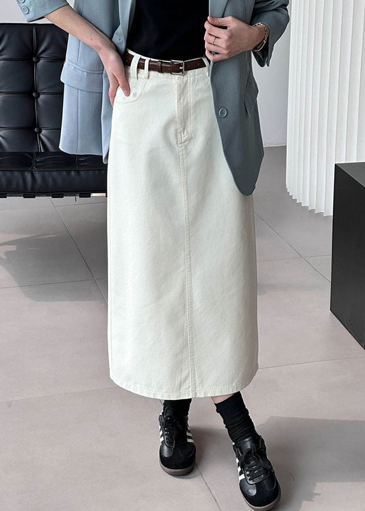 New White Pockets High Waist Cotton Skirt Fall