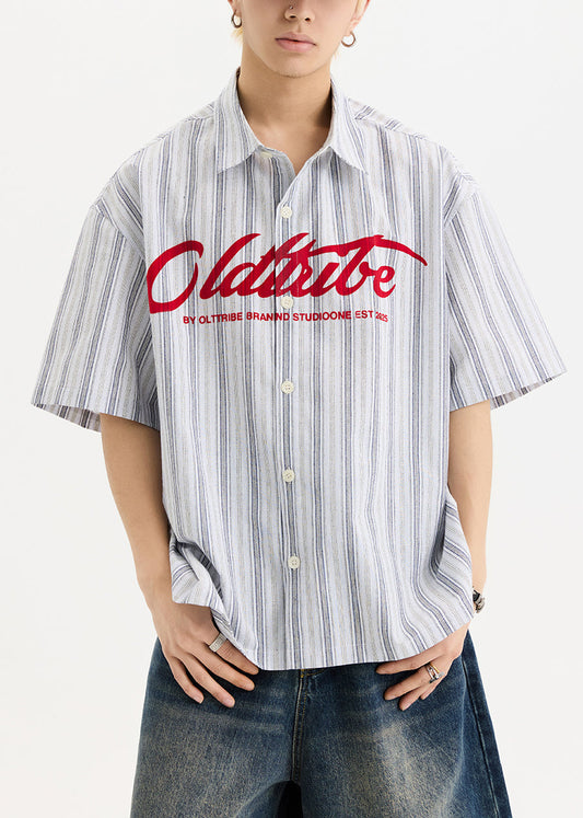 Half White Shirts Cotton Oversized Sleeve Button Print New Men