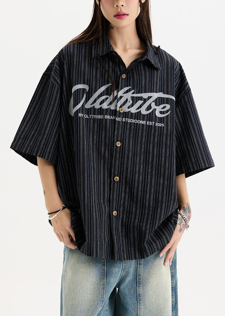 Half White Shirts Cotton Oversized Sleeve Button Print New Men