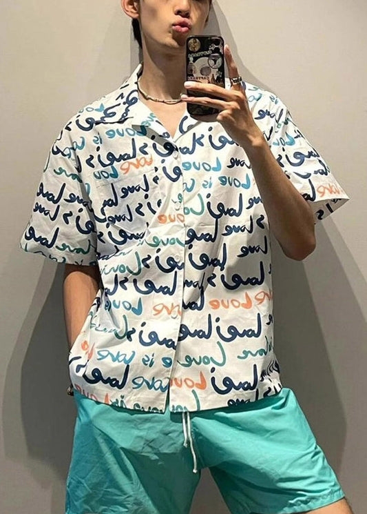 Cotton White Summer Mens Print Pockets Shirts New