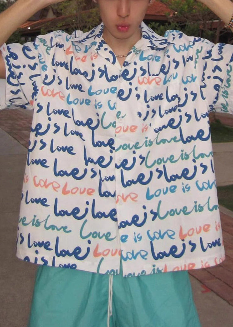 Cotton White Summer Mens Print Pockets Shirts New