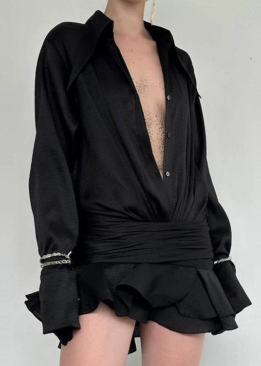 Shirts Sleeve New Long Ruffled Dress Patchwork White Chiffon