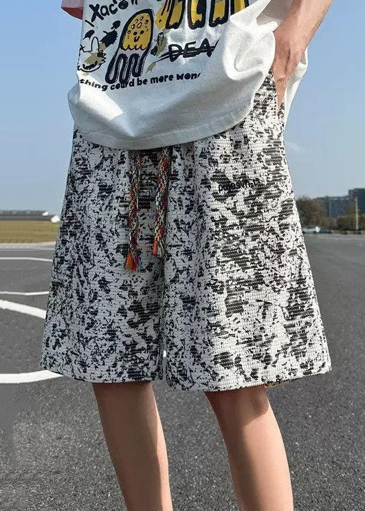 Men New Elastic White Dye Shorts Tie Cotton Waist Summer