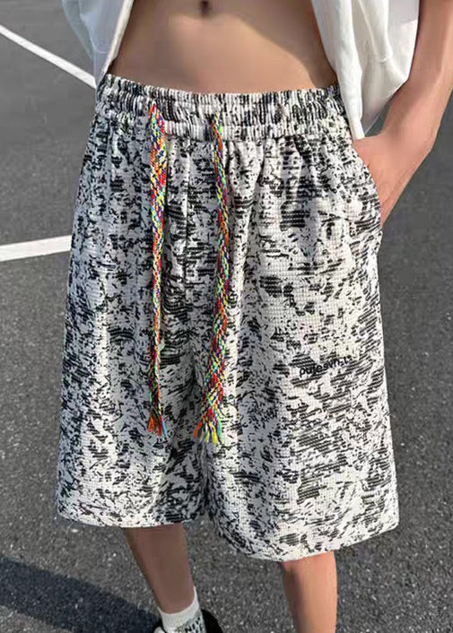 Men New Elastic White Dye Shorts Tie Cotton Waist Summer