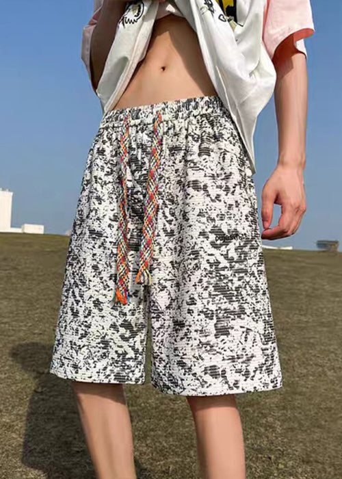 Men New Elastic White Dye Shorts Tie Cotton Waist Summer