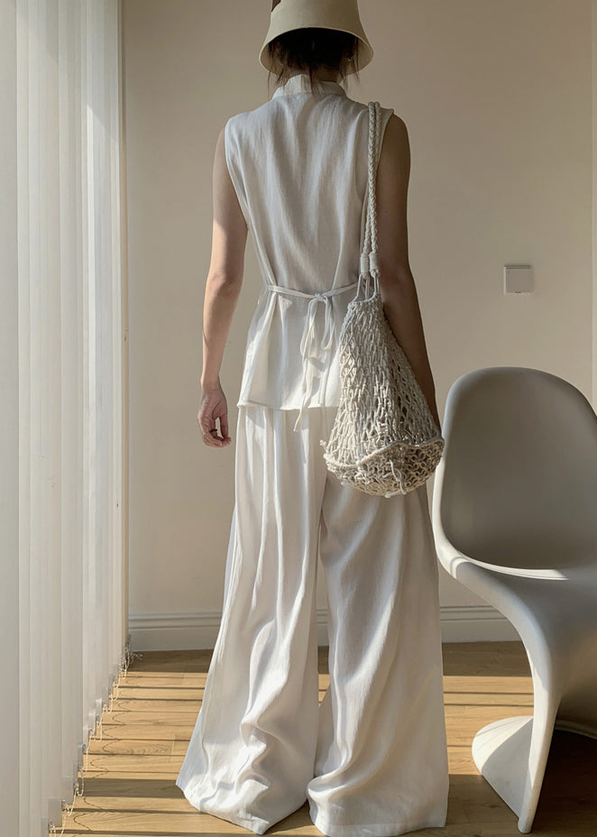 Two And Front Open Pants Tops White Wide Leg Neck New Cotton V
