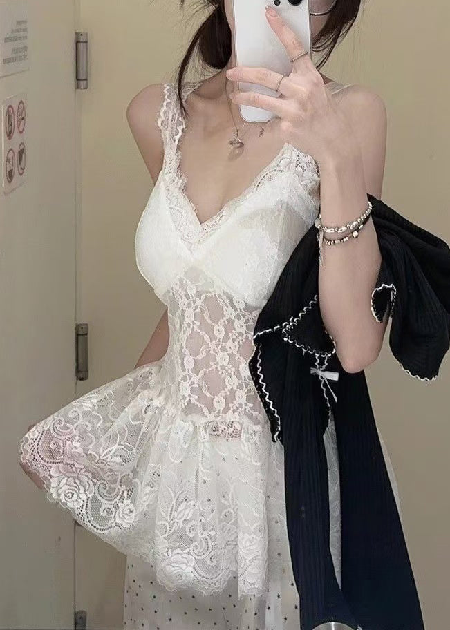 Tank New White Knit Lace V Two Set And Neck Cardigans Pieces