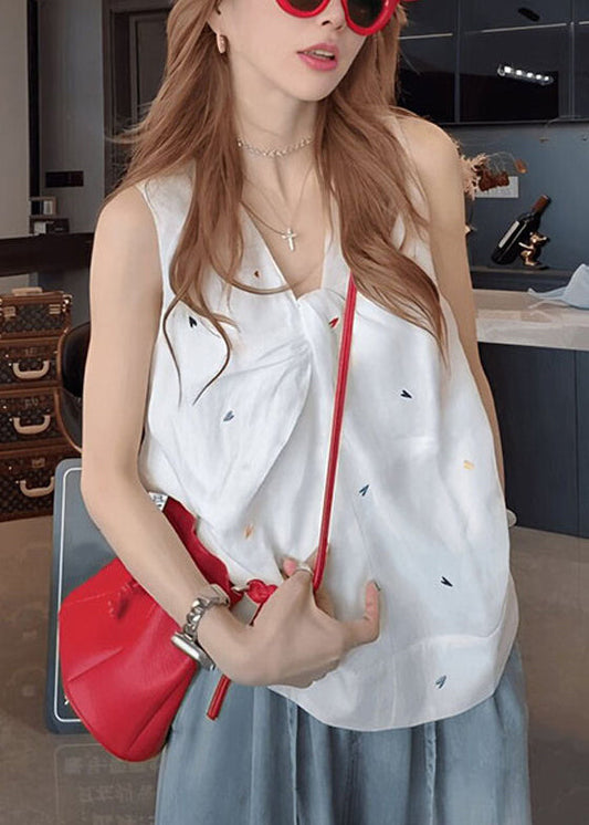 Cotton Print New V White Tank Sleeveless Neck