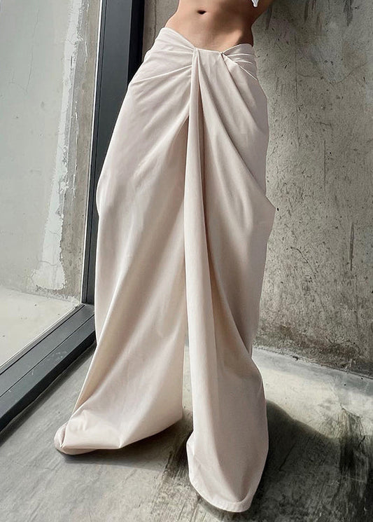 Neu Weiß Faltig Hohe Taille Baumwolle Hosen Sommer