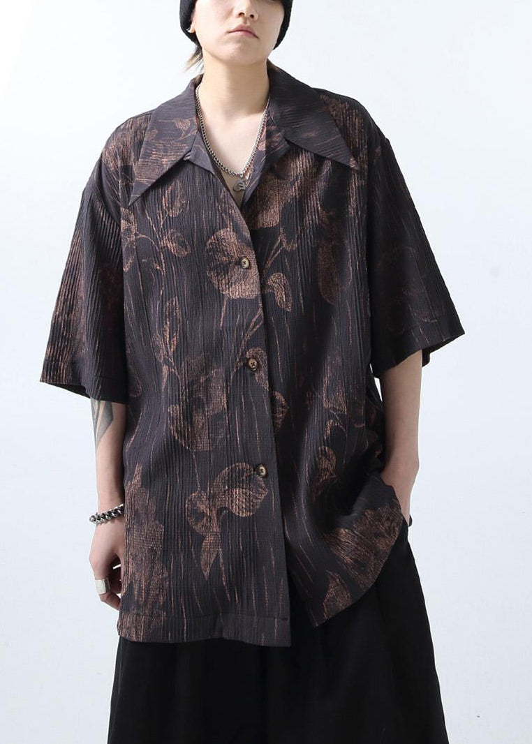 Half Sleeve White Print Mens New Wrinkled Shirts Cotton