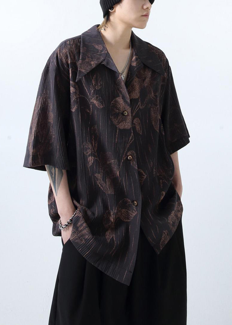 Half Sleeve White Print Mens New Wrinkled Shirts Cotton