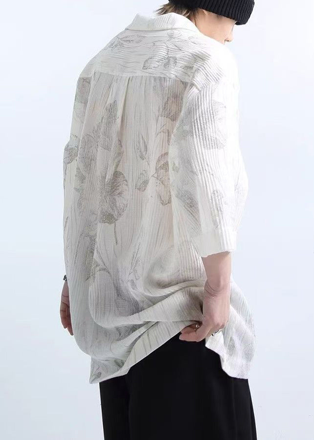 Half Sleeve White Print Mens New Wrinkled Shirts Cotton