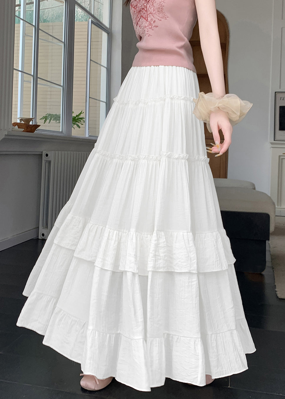 Skirts Solid Line Cotton A New Patchwork Summer White Wrinkled