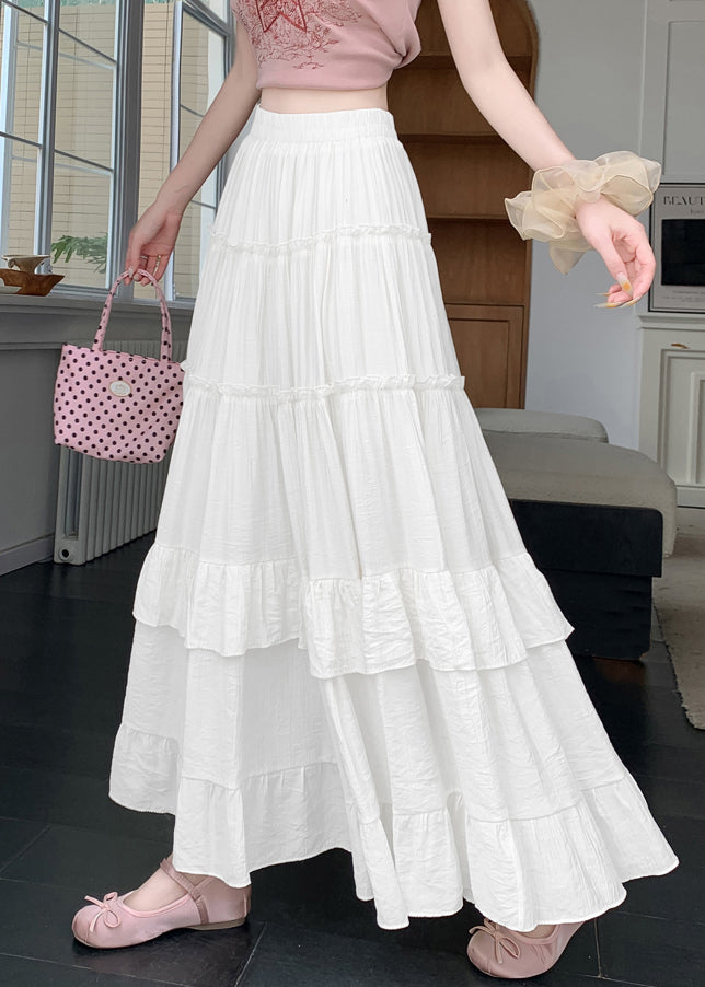 Skirts Solid Line Cotton A New Patchwork Summer White Wrinkled