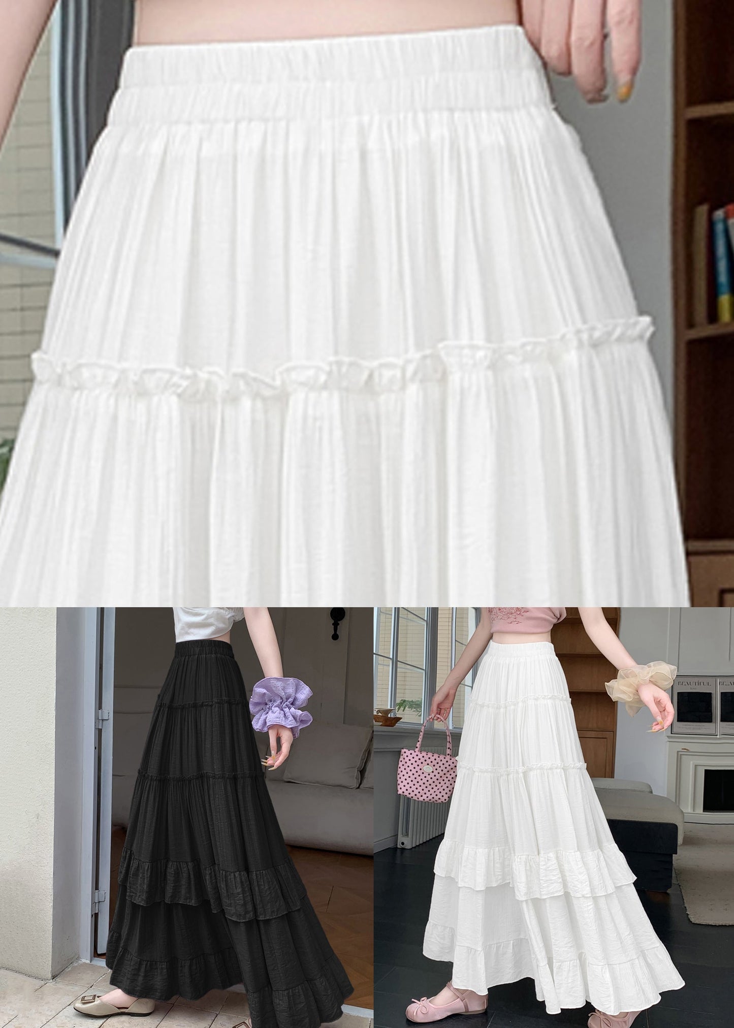 Skirts Solid Line Cotton A New Patchwork Summer White Wrinkled