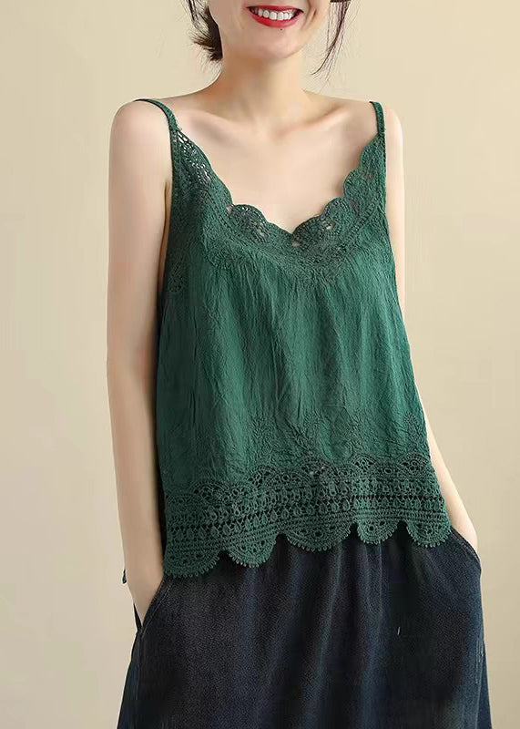 Out Red Strap Lace Tanks Wine New Spaghetti Linen Hollow