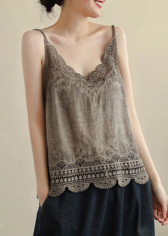 Out Red Strap Lace Tanks Wine New Spaghetti Linen Hollow