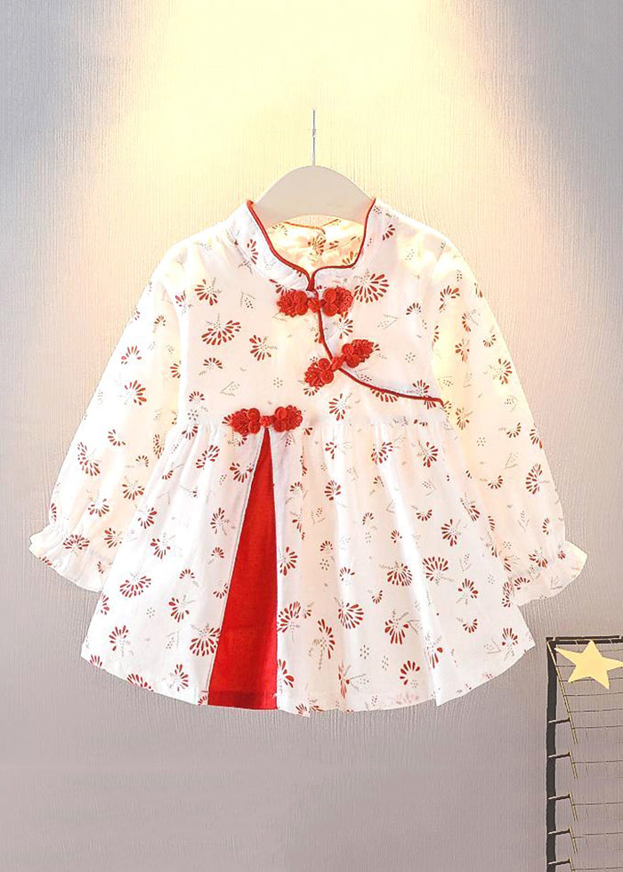 New Yellow Button Print Cotton Baby Girls Dresses Long Sleeve XZ072