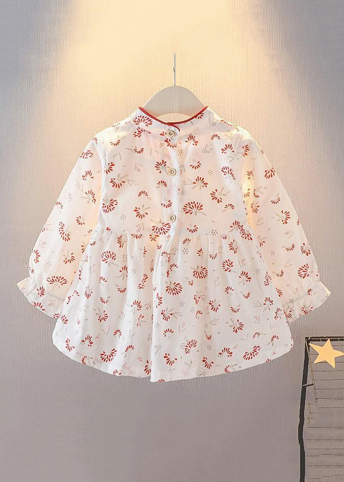 New Yellow Button Print Cotton Baby Girls Dresses Long Sleeve XZ072