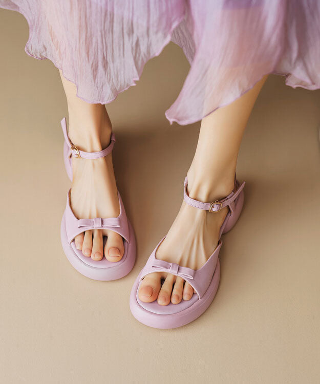 Peep New Leather Toe Sandals Yellow Bow Splicing Cowhide Platform