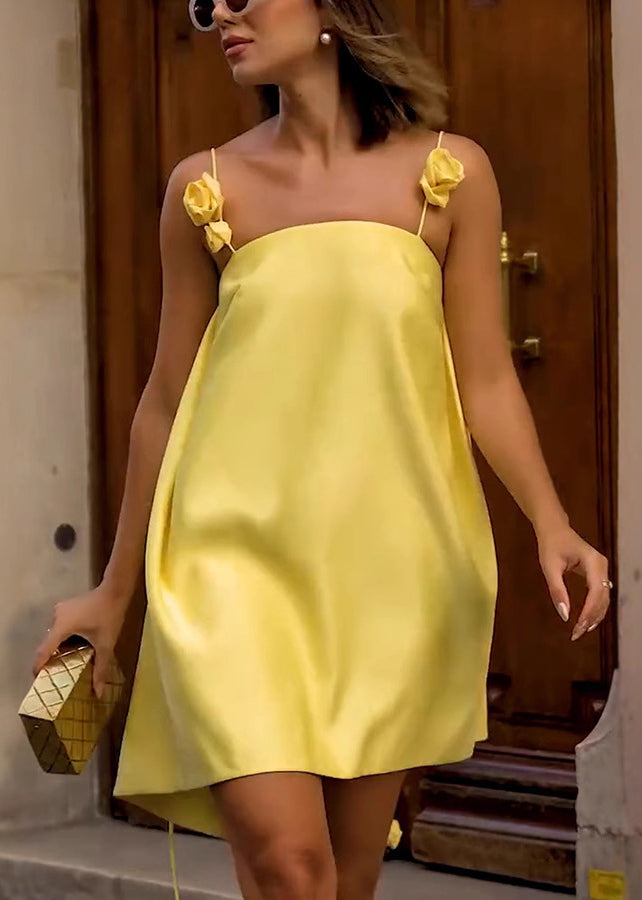 Dress Women's Yellow Decorated Flower New Vacation