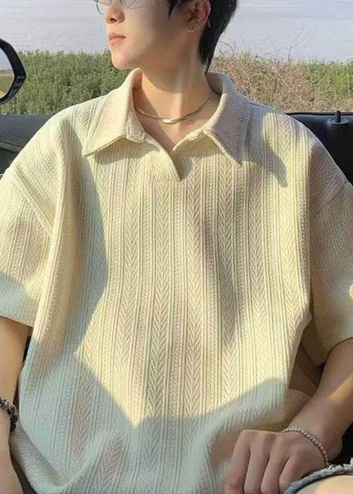 Summer Yellow New Solid Polo Shirts Cotton Men Oversized