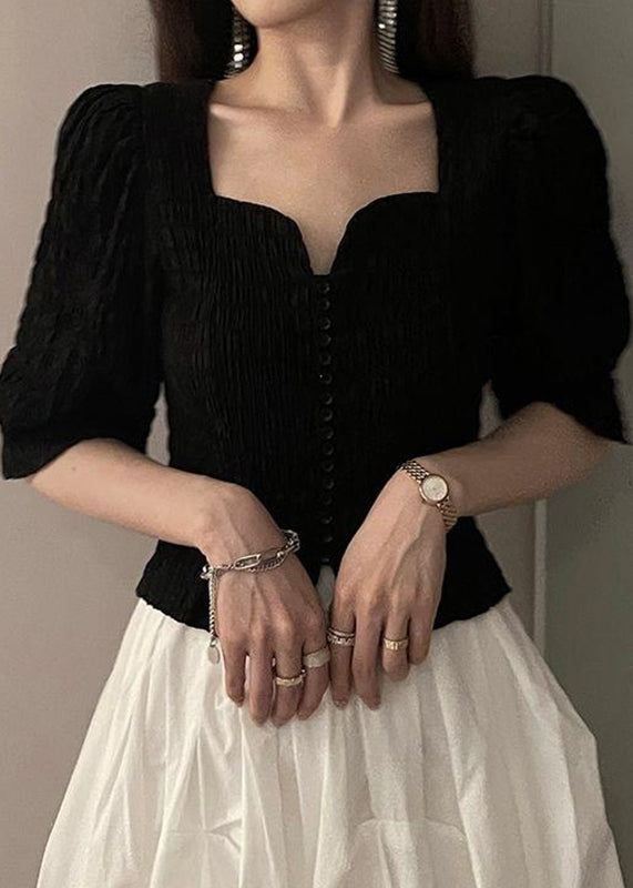 Half Sleeve Black Square Novelty Shirts Collar