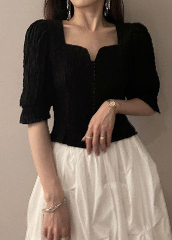 Half Sleeve Black Square Novelty Shirts Collar