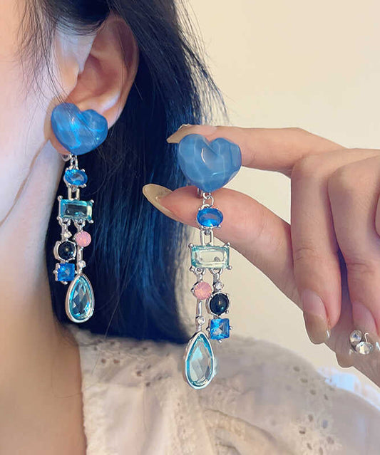 Love Glass Blue Earrings Drop Alloy Tassel Resin Novelty