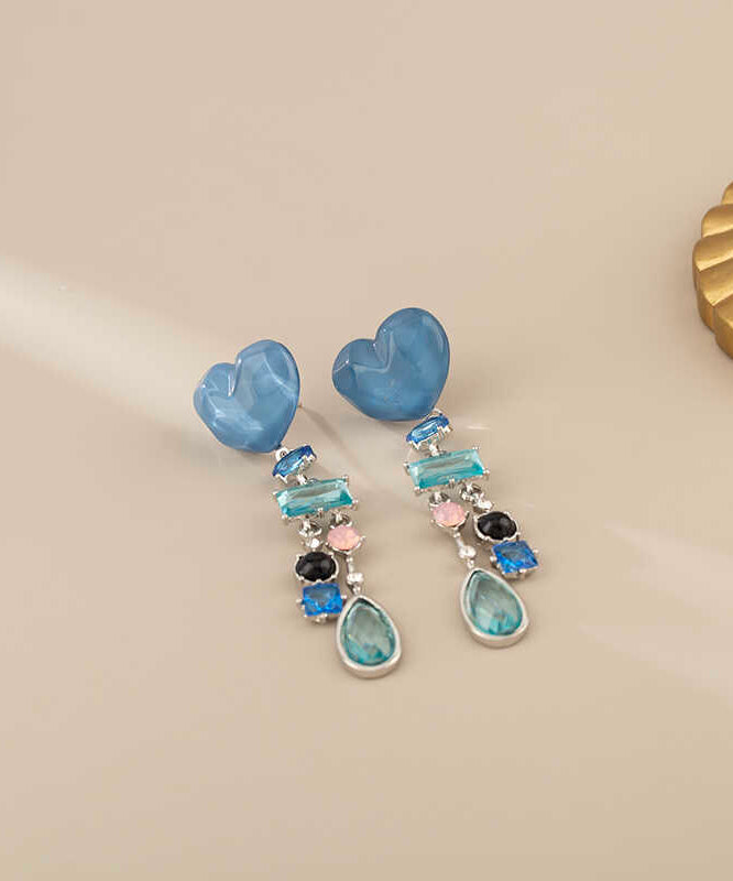 Love Glass Blue Earrings Drop Alloy Tassel Resin Novelty