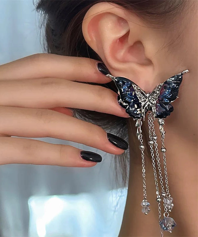 Butterfly Copper Novelty Tassel Blue Alloy Resin Crystal