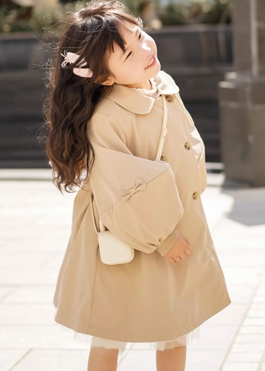 Novelty Khaki Peter Pan Collar Patchwork Button Girls Trench Coats Fall QV051