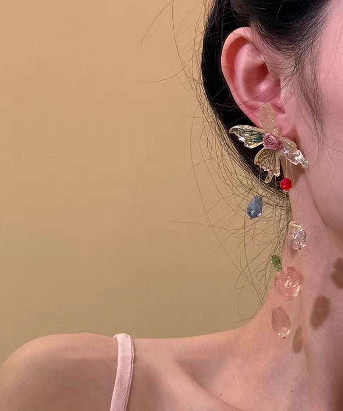 Copper Novelty Rainbow Tassel Floral Drop Beads Earrings