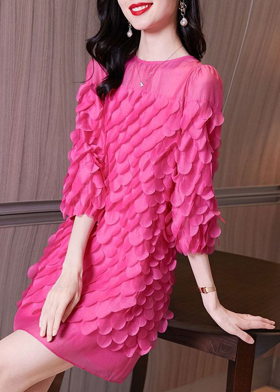 Bracelet Dresses Rose Chiffon Mid O-Neck Novelty Sleeve