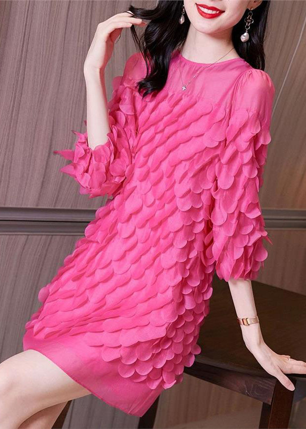 Bracelet Dresses Rose Chiffon Mid O-Neck Novelty Sleeve