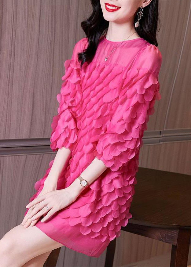 Bracelet Dresses Rose Chiffon Mid O-Neck Novelty Sleeve
