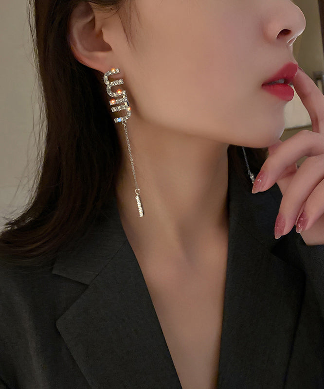 Novelty Silk Alloy Zircon Graphic Tassel Drop Earrings PO043