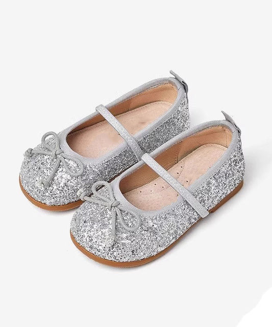 Buckle Silvery Kids Sequins Strap Leather Novelty Faux Flats