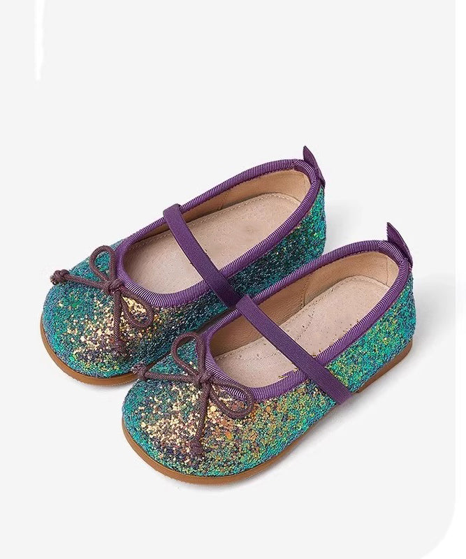 Buckle Silvery Kids Sequins Strap Leather Novelty Faux Flats