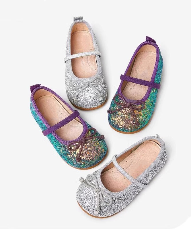 Buckle Silvery Kids Sequins Strap Leather Novelty Faux Flats