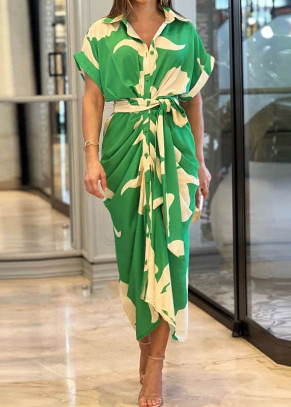 Dress Print Cotton Summer Yellow Shirts Waist Novelty Tie