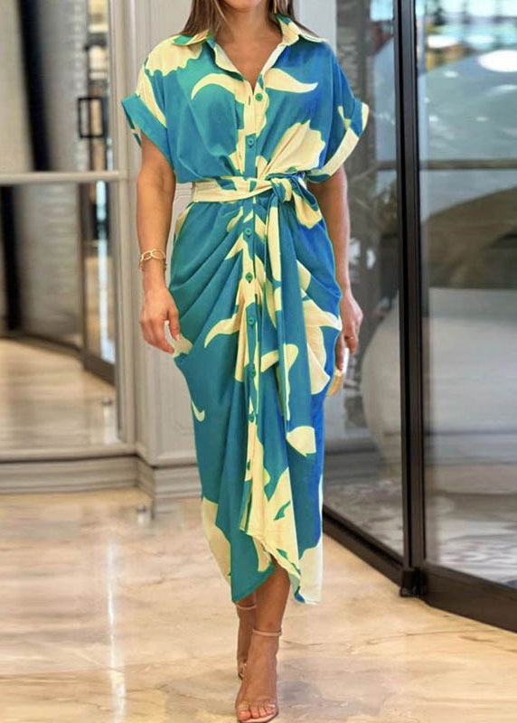 Dress Print Cotton Summer Yellow Shirts Waist Novelty Tie