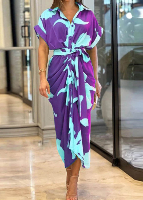 Dress Print Cotton Summer Yellow Shirts Waist Novelty Tie