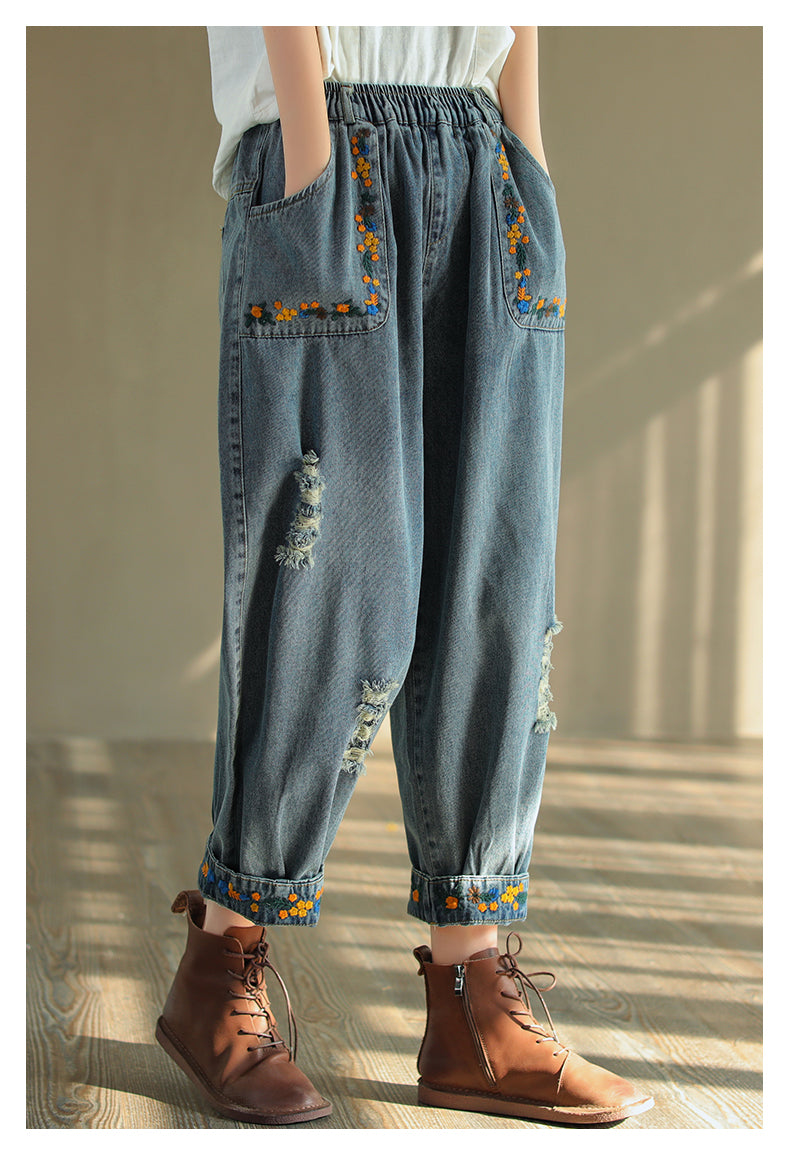 Vintage Ripped Embroidered Denim Harem Pants OP1025