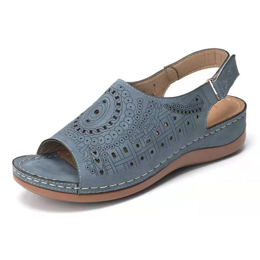 Ethnic Pattern Punched Hollow Velcro Vintage Sandals AT10069