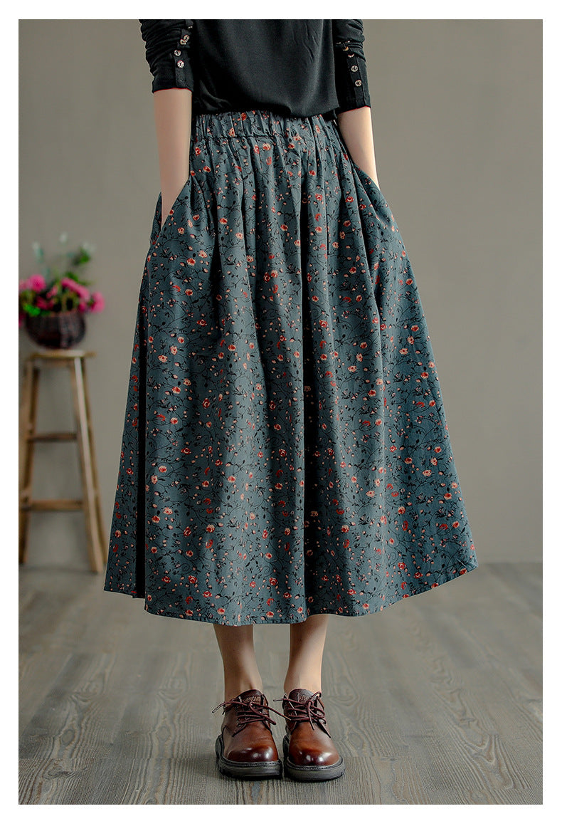 Retro Literary Floral Mid-Length Skirt OP1026