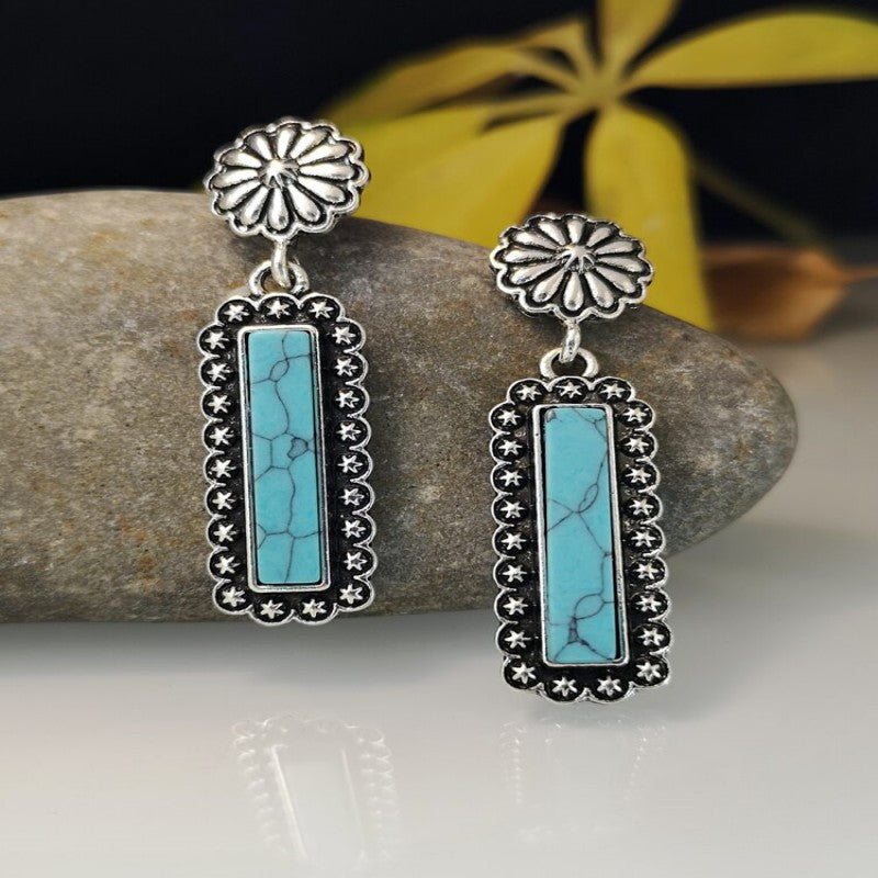 Boucles d'oreilles à motif ethnique turquoise rétro, bijoux décontractés pour femmes cc18